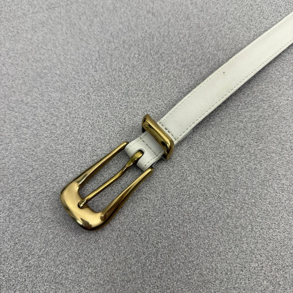 Coach Belt Womens Small White Gold Tone Buckle Leather Skinny Classic USA Vtg